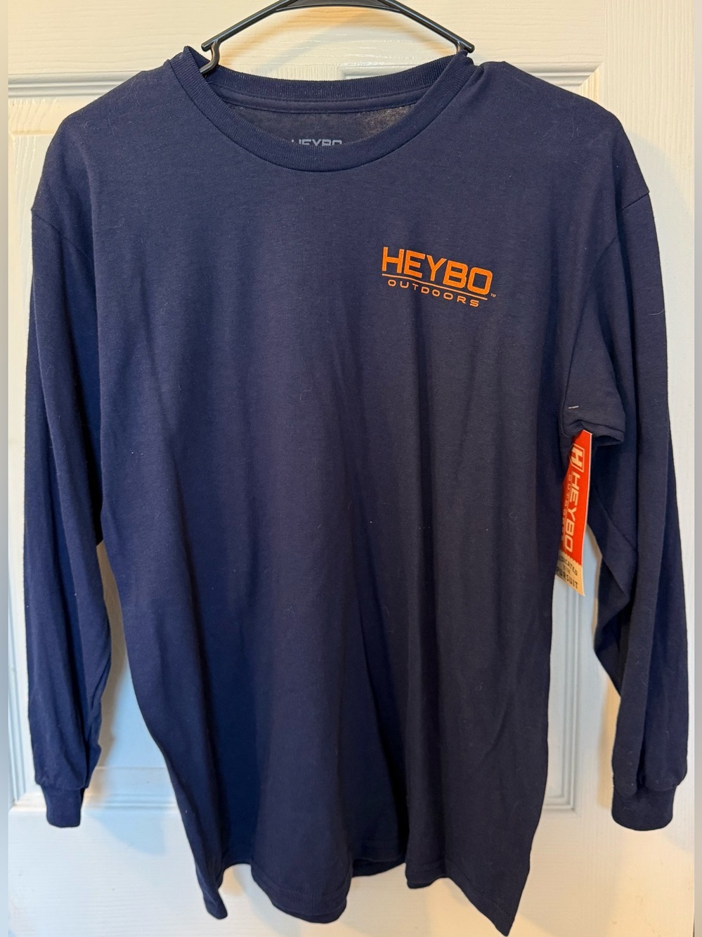 Heybo Kids Long Sleeve Tee in Navy with Orange Logo